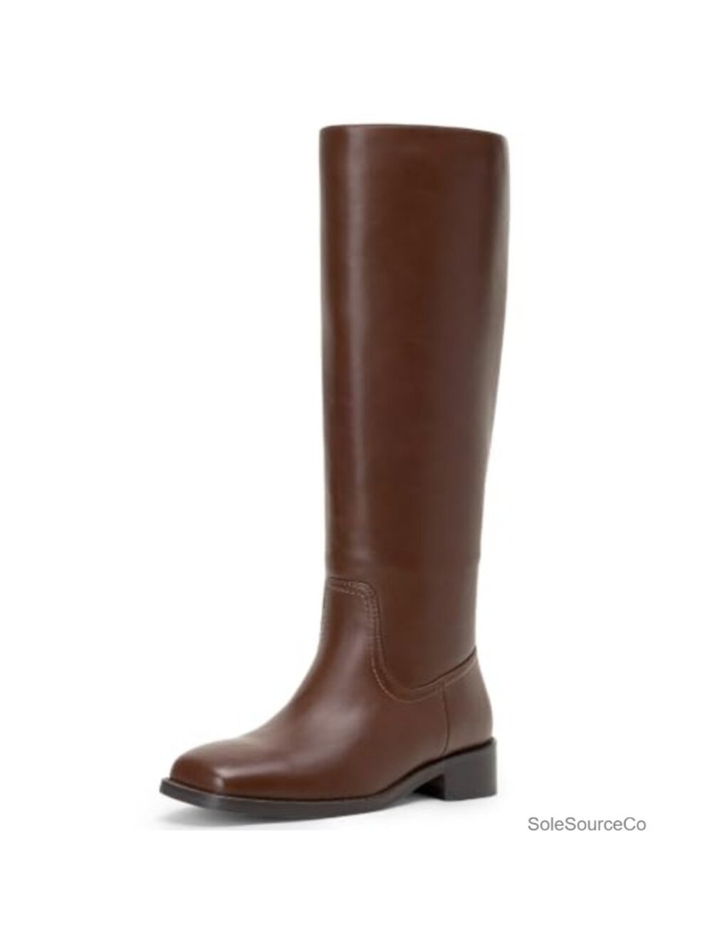 Faux Leather Knee High Square Toe Riding Boots Low Block Heel Side Zip
